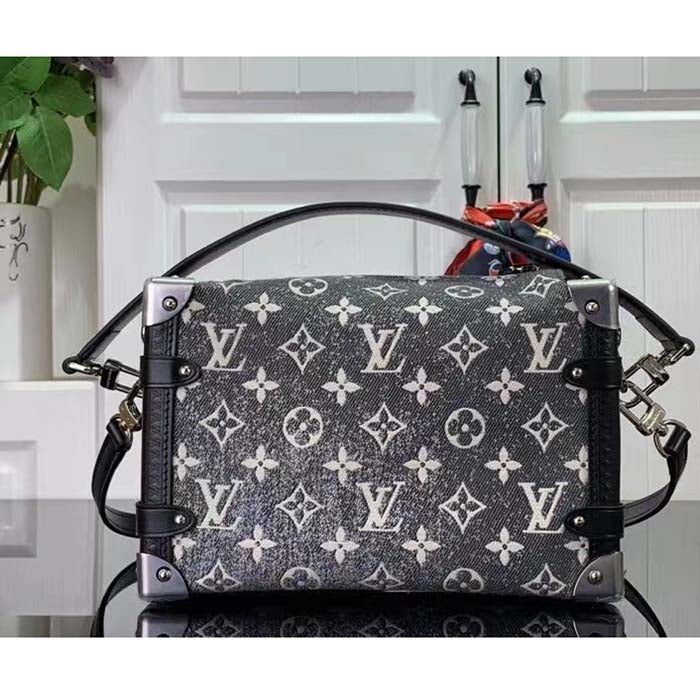Louis Vuitton LV Women Side Trunk Handbag Gray Textile Jacquard