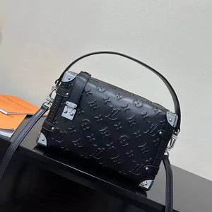 Louis Vuitton LV Women Side Trunk PM Handbag Petite Malle Black Calfskin