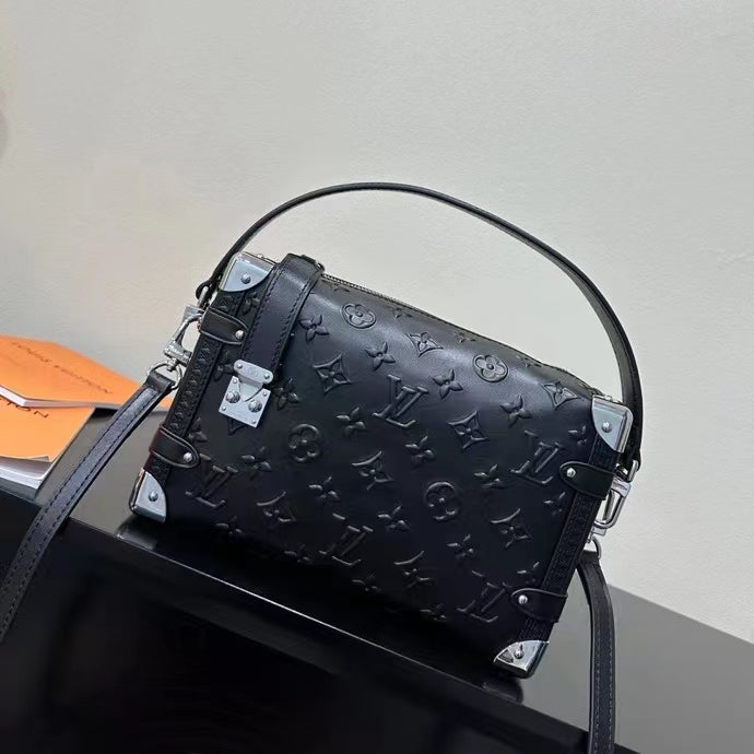 Louis Vuitton LV Women Side Trunk PM Handbag Petite Malle Black Calfskin
