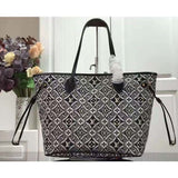 Louis Vuitton LV Women Since 1854 Neverfull MM Tote Black Monogram Flowers Canvas