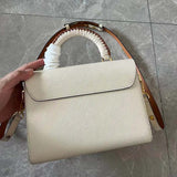 Louis Vuitton LV Women Twist MM Beige White Brown Grained Leather Cowhide Handbag