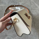 Louis Vuitton LV Women Twist MM Beige White Brown Grained Leather Cowhide Handbag