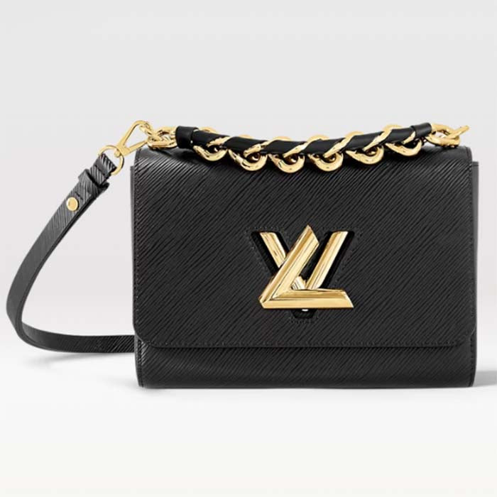Louis Vuitton LV Women Twist MM Black Epi Grained Cowhide Leather Handbag