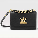 Louis Vuitton LV Women Twist MM Black Epi Grained Cowhide Leather Handbag