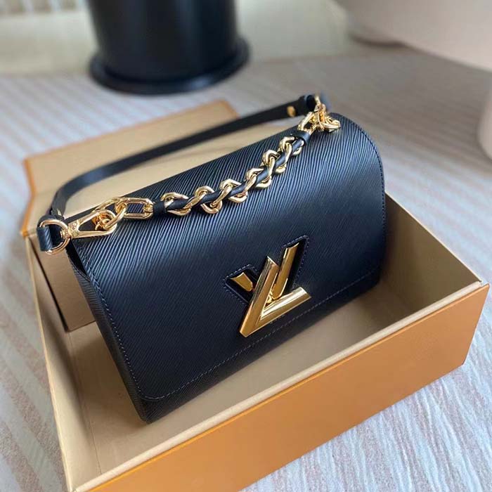 Louis Vuitton LV Women Twist MM Black Epi Grained Cowhide Leather Handbag