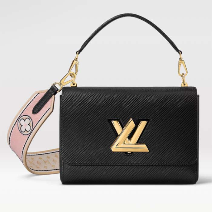 Louis Vuitton LV Women Twist MM Black Epi Grained Leather Handbag