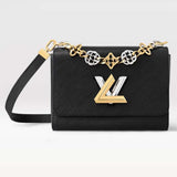 Louis Vuitton LV Women Twist MM Black Epi Grained Leather Cowhide Lock Handbag