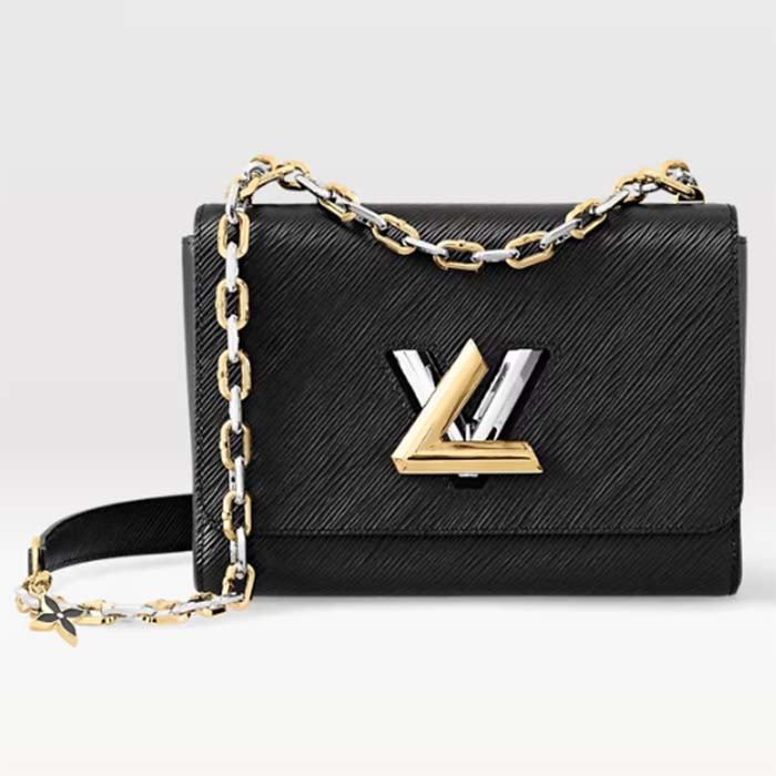 Louis Vuitton LV Women Twist MM Black Epi Grained Smooth Cowhide Leather Handbag