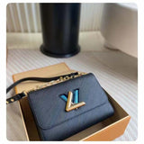 Louis Vuitton LV Women Twist MM Black Epi Grained Smooth Cowhide Leather Handbag