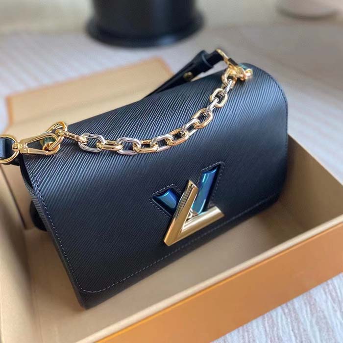 Louis Vuitton LV Women Twist MM Black Epi Grained Smooth Cowhide Leather Handbag