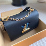 Louis Vuitton LV Women Twist MM Black Epi Grained Smooth Cowhide Leather Handbag