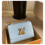 Louis Vuitton LV Women Twist MM Bleu Nuage Blue Epi Grained Smooth Cowhide Leather Handbag