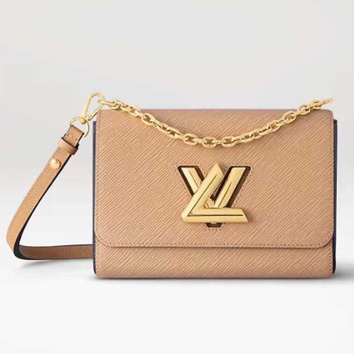 Louis Vuitton LV Women Twist MM Camel Light Brown Epi Grained Cowhide Leather Handbag