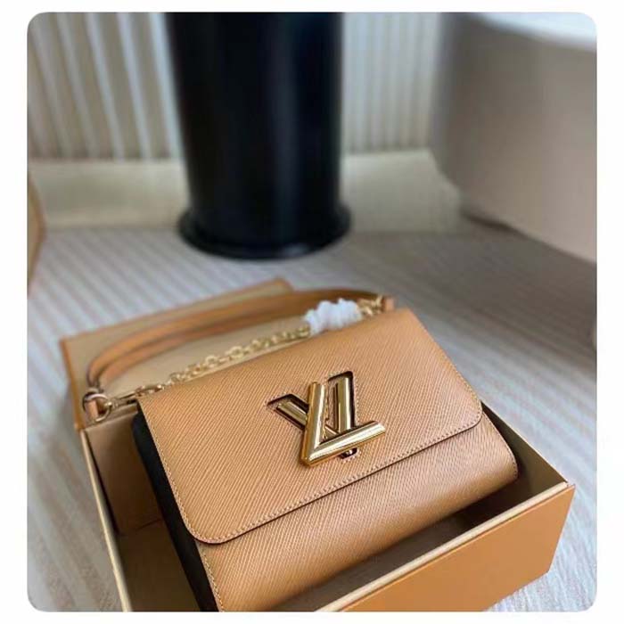 Louis Vuitton LV Women Twist MM Camel Light Brown Epi Grained Cowhide Leather Handbag