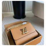 Louis Vuitton LV Women Twist MM Camel Light Brown Epi Grained Cowhide Leather Handbag