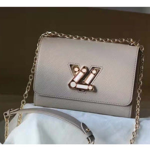 Louis Vuitton LV Women Twist MM Handback Gris Cloudy Epi Cowhide Leather Handbag