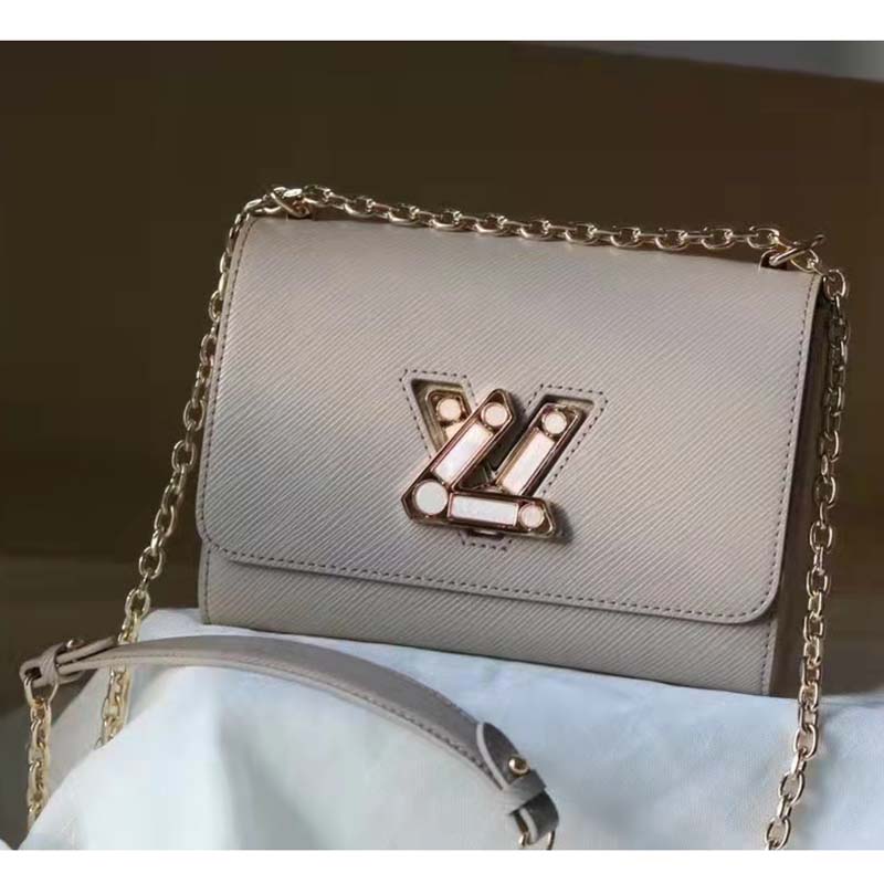 Louis Vuitton LV Women Twist MM Handback Gris Cloudy Epi Cowhide Leather Handbag