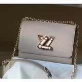 Louis Vuitton LV Women Twist MM Handback Gris Cloudy Epi Cowhide Leather Handbag