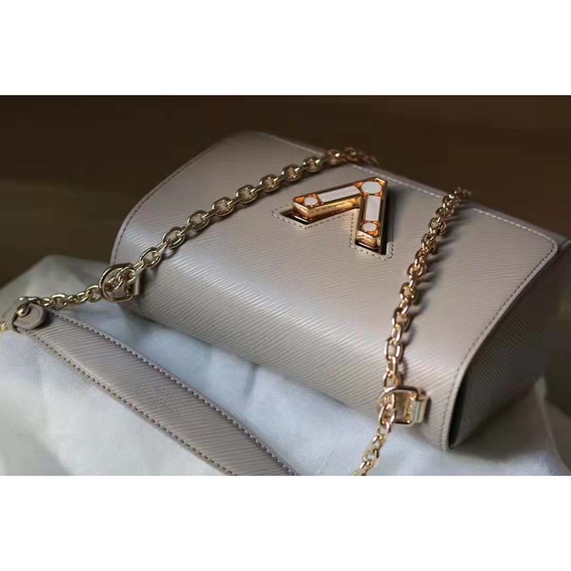 Louis Vuitton LV Women Twist MM Handback Gris Cloudy Epi Cowhide Leather Handbag