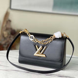 Louis Vuitton LV Women Twist MM Handbag Black Epi Grained Leather Monogram Flower