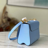 Louis Vuitton LV Women Twist MM Handbag Bleu Nuage Blue Epi Grained Leather