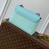 Louis Vuitton LV Women Twist MM Handbag Blue Grained Calfskin Leather