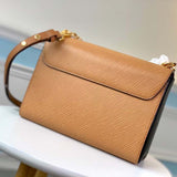 Louis Vuitton LV Women Twist MM Handbag Camel Light Brown Epi Leather
