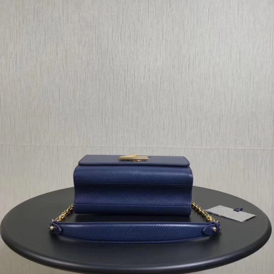 Louis Vuitton LV Women Twist MM Handbag Indigo Blue Epi Grained Cowhide Leather