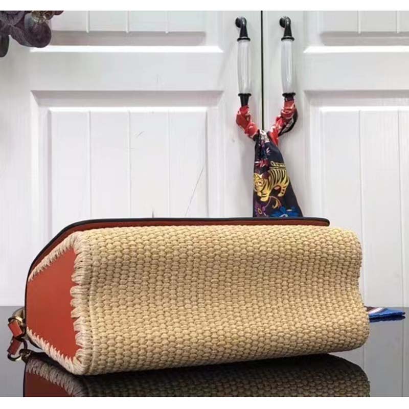 Louis Vuitton LV Women Twist MM Handbag Orange Raffia Smooth Cowhide Leather