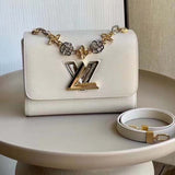 Louis Vuitton LV Women Twist MM Quartz Epi Grained Leather Cowhide Lock Handbag