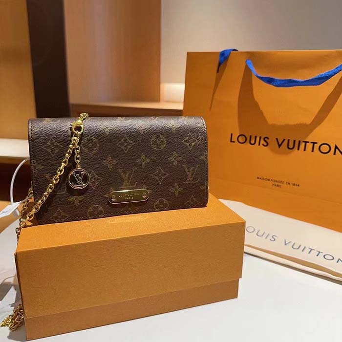 Louis Vuitton LV Women Wallet On Chain Lily Monogram Coated Canvas Flap Closure Crossbody