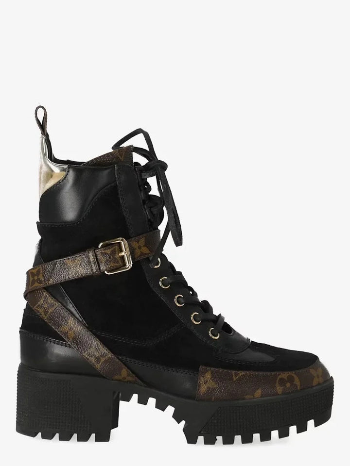 Louis Vuitton MONOGRAM SUEDE CALFSKIN LAUREATE PLATFORM DESERT BOOTS