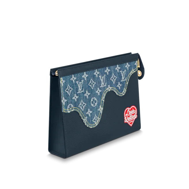 Louis Vuitton X NIGO MONGRAM DENIM VOYAGE MM CLUTCH BAG