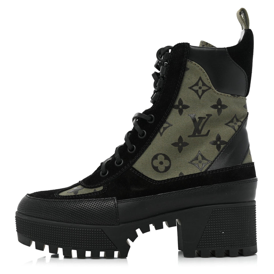 Louis Vuitton SUEDE MONOGRAM LAURETTE PLATFORM DESERT BOOTS