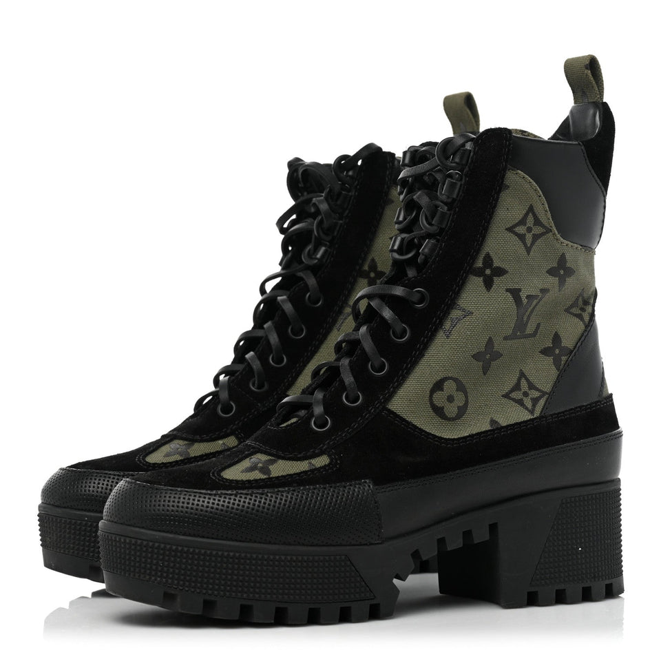 Louis Vuitton SUEDE MONOGRAM LAURETTE PLATFORM DESERT BOOTS