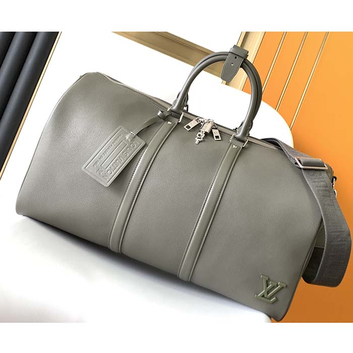Louis Vuitton Unisex Keepall Bandoulière 50 Travel Bag Khaki LV Aerogram Cowhide Leather