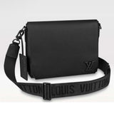 Louis Vuitton Unisex LV Aerogram Takeoff Messenger Black Grained Calf Leather Handbag