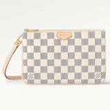 Louis Vuitton Unisex LV Double Zip Pochette Damier Azur Coated Canvas Cowhide Leather Clutch