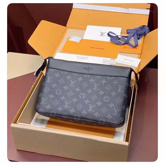 Louis Vuitton Unisex LV Pochette Voyage Souple Monogram Eclipse Coated Canvas Cowhide-Leather Clutch