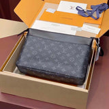 Louis Vuitton Unisex LV Pochette Voyage Souple Monogram Eclipse Coated Canvas Cowhide-Leather Clutch