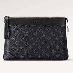 Louis Vuitton Unisex LV Pochette Voyage Souple Monogram Eclipse Coated Canvas Cowhide-Leather Clutch
