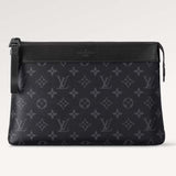 Louis Vuitton Unisex LV Pochette Voyage Souple Monogram Eclipse Coated Canvas Cowhide-Leather Clutch