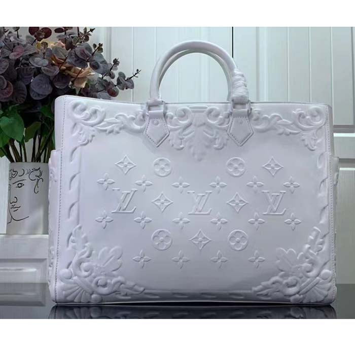 Louis Vuitton Unisex LV Sac Plat Optic White Calf Leather Double Handle Handbag