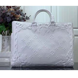 Louis Vuitton Unisex LV Sac Plat Optic White Calf Leather Double Handle Handbag