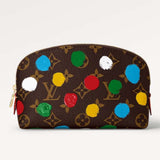 Louis Vuitton Unisex LV x YK Cosmetic Pouch Monogram Coated Canvas 3D Painted Dots Print Clutch