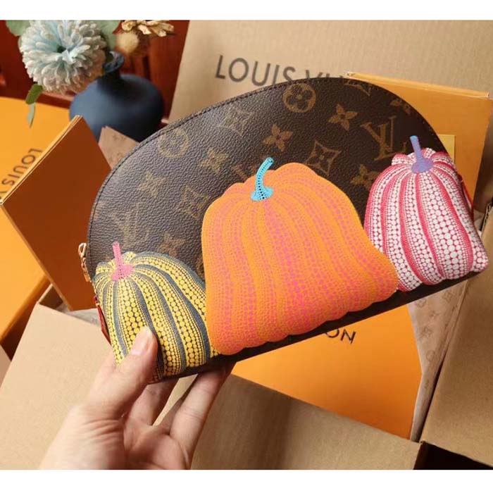 Louis Vuitton Unisex LV x YK Cosmetic Pouch Monogram Coated Canvas Colorful Pumpkin Print Clutch
