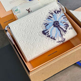 Louis Vuitton Unisex LV x YK Pochette Voyage White Taurillon Monogram Cowhide Psychedelic Flower Clutch