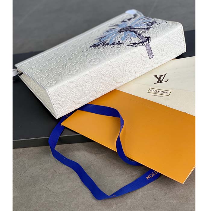 Louis Vuitton Unisex LV x YK Pochette Voyage White Taurillon Monogram Cowhide Psychedelic Flower Clutch