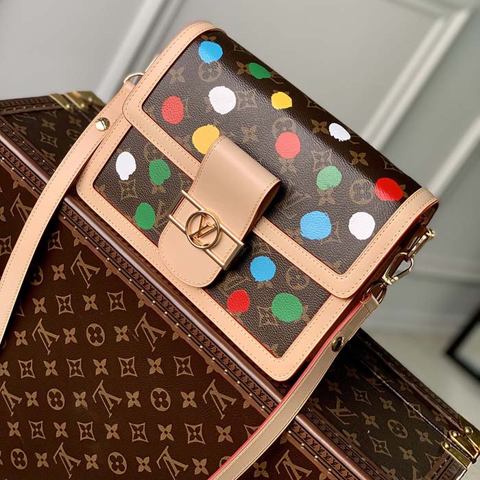 Louis Vuitton Unisex LVxYK Dauphine MM Monogram Coated Canvas 3D Painted Dots Print Handbag