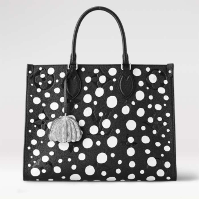 Louis Vuitton Unisex LVxYK OnTheGo MM Black White Embossed Grained Monogram Empreinte Cowhide Tote